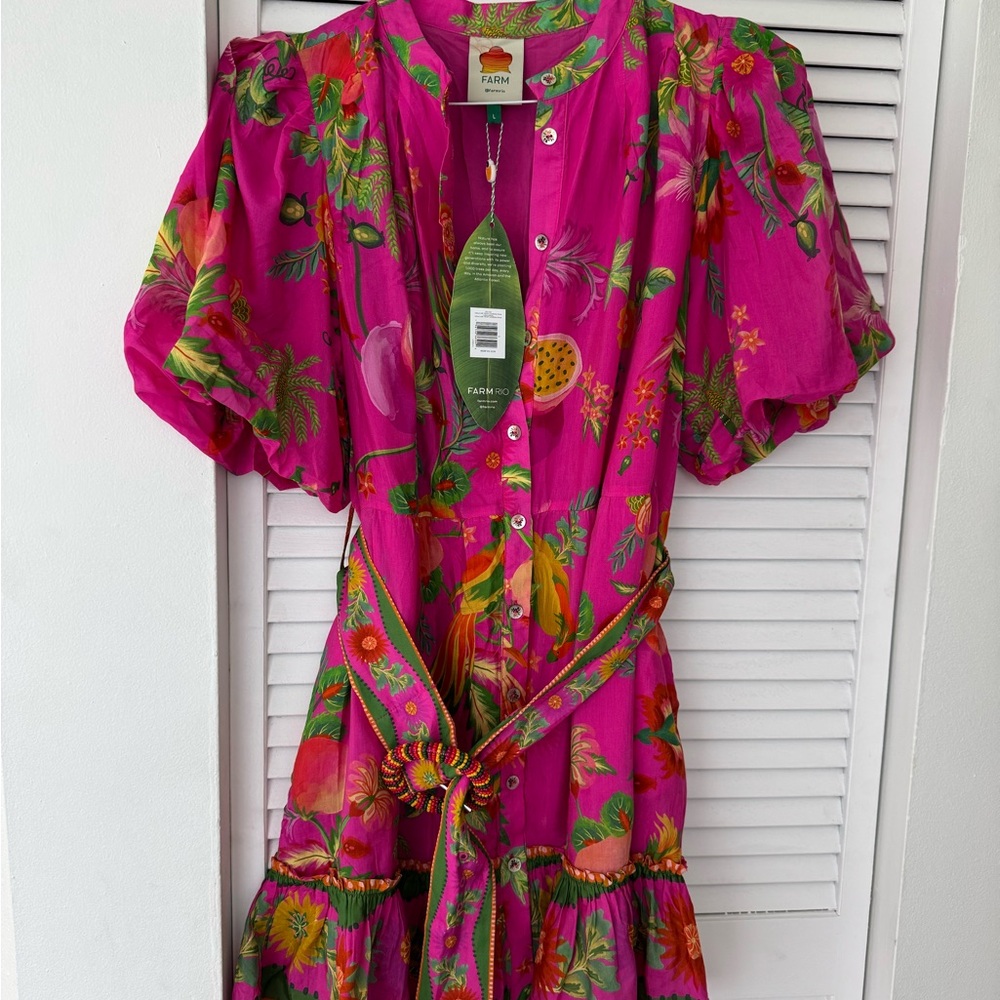 FARM Rio Fuchsia Floral Midi Dress - Picture 2 of 5